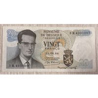 Банкнота 20 франков 1964 год. Бельгия. С рубля без МЦ