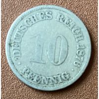 Монета 10 пфеннигов 1876 год. Германская империя. С рубля без МЦ.