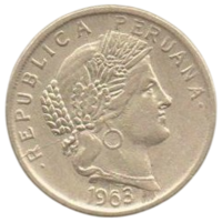 Перуанская Республика ( Перу ). 10 сентаво 1963. Богиня Церера.