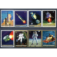 Бурунди - 1969г. - первый пилотируемый полёт на луну - 8 марок - полная серия, MNH с небольшим пожелтением клея, номинал 4 с маленьким повреждением клея, 2 марки с отпечатками на клее [Mi 520 A - 527 A]. #3-Bu-Z-1-21