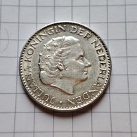 Нидерланды 1 гульден 1957 г. Королева Юлиана. Серебро.