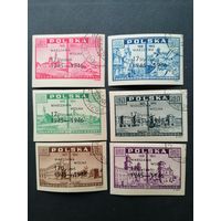 Польша 1946 Полная серия марок надпечатками на марках Mi.414-419 "Взгляд из Варшавы: до и после ее разрушения" "Годовщина освобождения Варшавы"(гашение с клеем, наклейки) Mi.421-426 каталог 30.00 евро