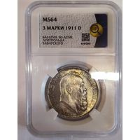 3 марки 1911 Луитпольд Баварский ms 64 приятная патина