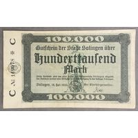 Банкнота 100000 марок 1923 год. Золинген Веймарская республика