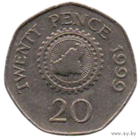 Бейливик Гернси. 20 пенсов (пенни) 1999. Карта острова.