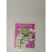 Марка Швейцария 1973 год деревня Шплюген в кантоне Граубюнден.