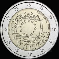 2 евро Португалия 2015   30 лет флагу Европы UNC из ролла