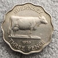 Гернси 3 пенса  1959 г.  (толстая монета)