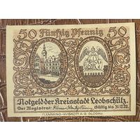 Нотгельд 50 пфеннигов 1922 год. Леобшютц. Веймарская республика