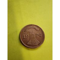 2 рентенпфеннига 1924 г. (D), отличная монетка,  СМОТРИТЕ ДР. МОИ ЛОТЫ.. Большая распродажа!