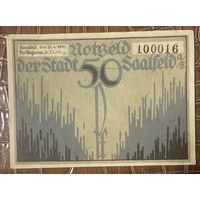 Нодгельд 50 пфеннигов 1921 год. Заальфельд. Веймарская республика