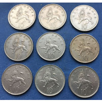 Великобритания 10 пенсов 1968, 1969, 1970, 1971, 1973, 1975, 1976, 1977, 1980