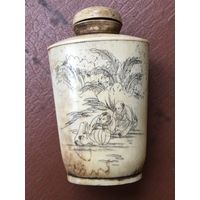Старинная табакерка, кость, штихельная резьба, редкость