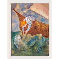 Открытка почтовая. Лето. Море. Моряк. Рыбак. Русалка. Сказка.  Худож. А.Столбова (чистая)