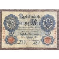 Банкнота 20 марок 1908 год. Германская империя.