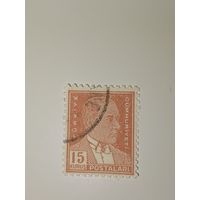 Турция 1953 марка номиналом 15 курушей с изображением Мустафы Кемаля Ататюрка