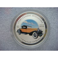 2 доллара 2006. Острова Кука. 1930 Packard 734 Boattail. Автомобиль ретро. Королева Елизавета II. Серебро 999 пробы. Вес 31,5 (1 унция).