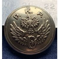 Пуговица железной дороги Польши P.K.P., орел, клеймо L.M.W., Альпака (Alpacca). Фабрика Ludwikа Minchejmerа.