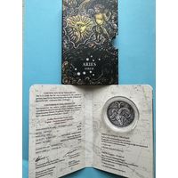 Сертификат Блистер к монете Овен. Зодиакальный гороскоп. Знаки Зодиака