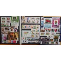 Марки КНДР 1988 года, абонемент, неполный годовой комплект чистых художественных марок, блоков, сцепок на тему флора, спорт, авиация, поезда, каталог Mi 105, 8 евро