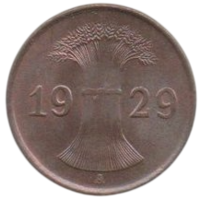 Германское Государство (Веймарская Республика, Германия.)  1 рейхспфенниг 1929 А (Берлин, Свободное Государство Пруссия). UNC