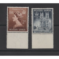 Самоа Западное 1953 ** Коронация, серия 2 марки с нижним полем
