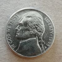 США 5 центов 1995 год, "Jefferson Nickel"(1946-2003) "Р", KM# A192  ю
