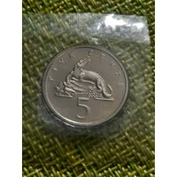 Ямайка 5 центов 1974 г ( Американский крокодил , малый тираж 22 тыс)