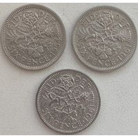 Великобритания 6 пенсов 1954, 1961 гг. Цена за 1 шт.