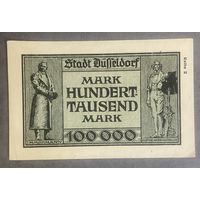 Банкнота 100000 марок 1923 год. Дюссельдорф. Веймарская республика.