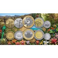 Колумбия набор монет 50, 100, 200, 500, 1000 песо, UNC. Медведь. Попугай. Жаба. Морская черепаха. Сторгуй за свою цену, предложи обмен!