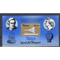 [1653] Тонга 1983. Авиация,флот.Корабль.Самолет Конкорд. БЛОК. MNH