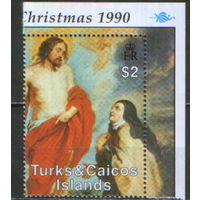 Марка из серии 1990г. Теркс и Кайкос "Рождество. Питер Пауль Рубенс "Тереза Авильская ходатайствует перед Христом за души в чистилище" MNH