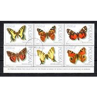 Бабочки Польша  1991 год серия из 6 марок в сцепке