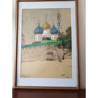 Бельский М.Л.Троицко Сергиевская лавра 1966 год акварель под стеклом