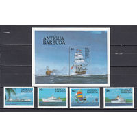 Корабли. Антигуа и Барбуда. 1984. 4 марки и 1 блок. Michel N 756-759, бл75 (14,0 е).