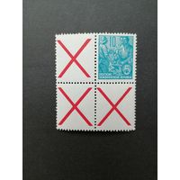 ГДР 1955 Сцепка кварт блоком из марок стандарта "Пятилетка" (чистая**) Mi.453x+Z+Z+Z