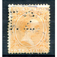 Испания (Королевство) - 1889г. - король Альфонсо XIII, перфин 75 с - 1 марка - гашёная [Mi 198]. #1-Sp-3-A-1