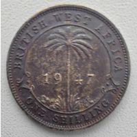 20_ Британская Западная Африка 1 шиллинг, 1947_отметка м.д. KN_Георг VI_KM# 23_Одна на АУ_РЕДКАЯ