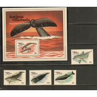Антигуа и Барбуда-1982(Мих.,714-717,БЛ.71) , **  , Морская  Фауна, Киты (полная серия)