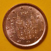 Испания 1 евроцент 2024 стандартная монета из оборота
