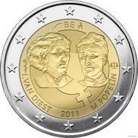 2 евро 2011 Бельгия 100 лет Международному женскому дню UNC из ролла