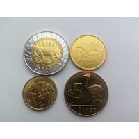 Уругвай 4 монеты, чек. блеск, животные с рубля