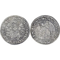 Австрия Кемптен Райхсштадт редчайшие пол талера 1547 г щит с двойным орлом и гербами Австрии Бургундии и Тироля Карл VI8