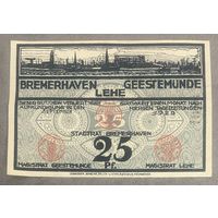 Нотгельд , 25 пфеннигов, 1921год Бремерхафен. Веймарская республика