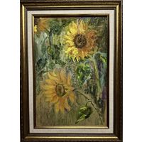 Денисов Г.И. Картина "Подсолнухи". Акварель. 29х48см.