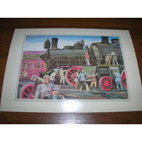 Живопись Москва 4 Семенов 1979 год Паровоз Железная дорога Большой формат Чистая