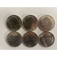 Сербия 20 динар 2006 - 2012 набор 6 монет (Выдающиеся личности) UNC