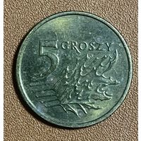 Монета 5 грошей. 1998 год, Польша. Дубовые листья.