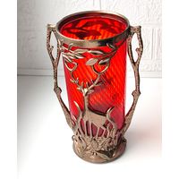 Ваза Олени. Цветное стекло в металлической оправе СССР.